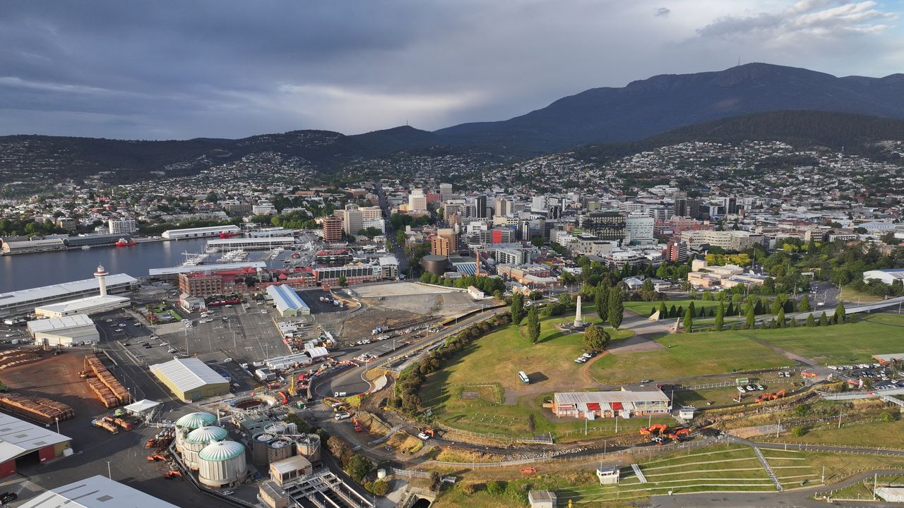 Aerial view over Hobart, Tasmania